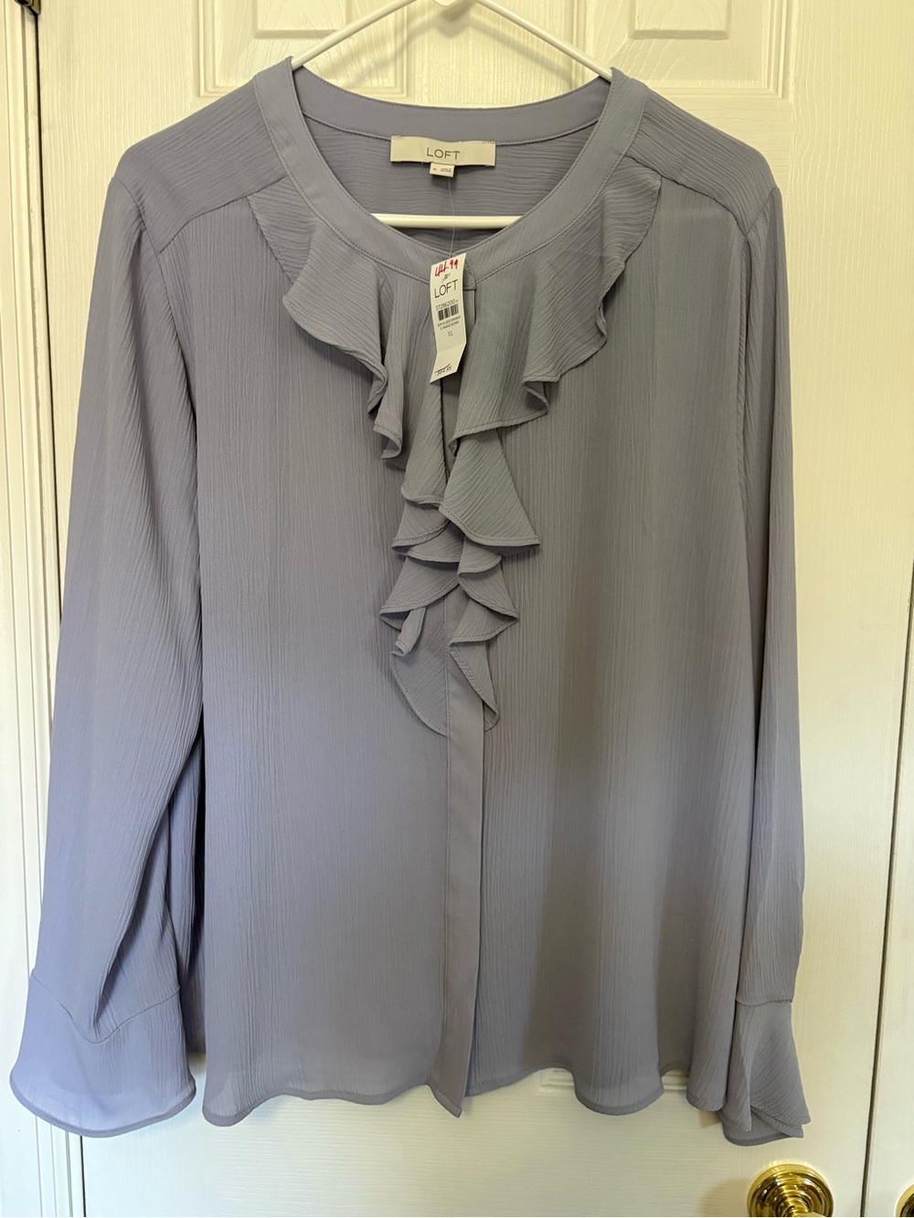 NWT Loft Ruffle Front Long-Sleeve Blouse - Soft Lavender